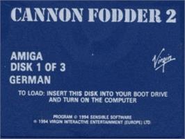 Top of cartridge artwork for Cannon Fodder 2 on the Commodore Amiga.