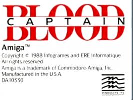 Top of cartridge artwork for Captain Blood on the Commodore Amiga.