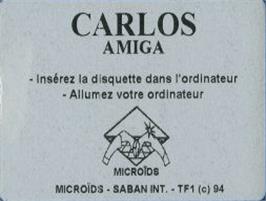 Top of cartridge artwork for Carlos on the Commodore Amiga.