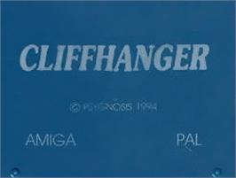 Top of cartridge artwork for Cliffhanger on the Commodore Amiga.