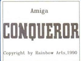 Top of cartridge artwork for Conqueror on the Commodore Amiga.