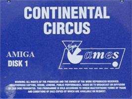 Top of cartridge artwork for Continental Circus on the Commodore Amiga.
