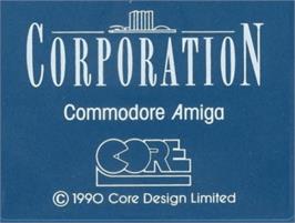 Top of cartridge artwork for Corporation on the Commodore Amiga.