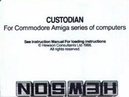 Top of cartridge artwork for Custodian on the Commodore Amiga.