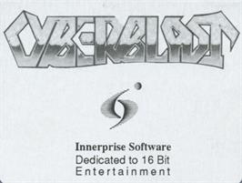 Top of cartridge artwork for Cyberblast on the Commodore Amiga.