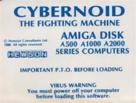 Top of cartridge artwork for Cybernoid: The Fighting Machine on the Commodore Amiga.