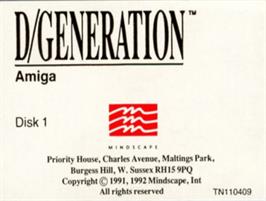 Top of cartridge artwork for D/generation on the Commodore Amiga.