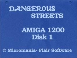 Top of cartridge artwork for Dangerous Streets on the Commodore Amiga.