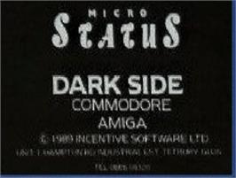 Top of cartridge artwork for Dark Side on the Commodore Amiga.