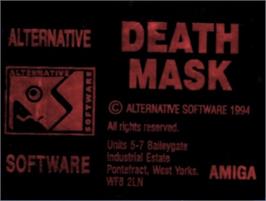 Top of cartridge artwork for Death Mask on the Commodore Amiga.