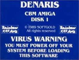 Top of cartridge artwork for Denaris on the Commodore Amiga.
