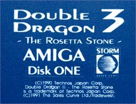 Top of cartridge artwork for Double Dragon 3 - The Rosetta Stone on the Commodore Amiga.