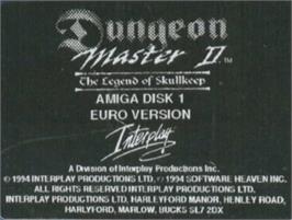 Top of cartridge artwork for Dungeon Master II: The Legend of Skullkeep on the Commodore Amiga.