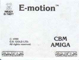 Top of cartridge artwork for E-Motion on the Commodore Amiga.