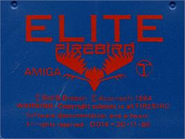 Top of cartridge artwork for Elite on the Commodore Amiga.
