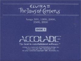 Top of cartridge artwork for Elvira 2 - The Jaws Of Cerberus on the Commodore Amiga.