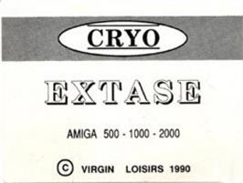 Top of cartridge artwork for Extase on the Commodore Amiga.