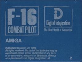 Top of cartridge artwork for F-16 Combat Pilot on the Commodore Amiga.