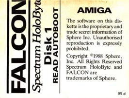 Top of cartridge artwork for Falcon on the Commodore Amiga.