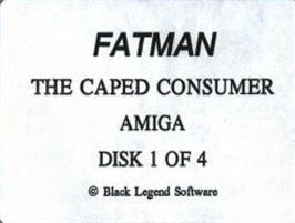 Top of cartridge artwork for Fatman: The Caped Consumer on the Commodore Amiga.