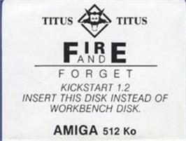 Top of cartridge artwork for Fire and Forget on the Commodore Amiga.