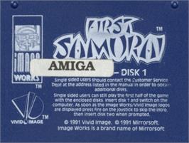 Top of cartridge artwork for First Samurai on the Commodore Amiga.