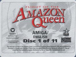Top of cartridge artwork for Flight of the Amazon Queen on the Commodore Amiga.