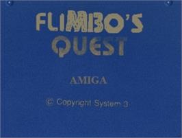 Top of cartridge artwork for Flimbo's Quest on the Commodore Amiga.