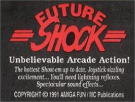 Top of cartridge artwork for Future Shock on the Commodore Amiga.