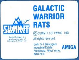 Top of cartridge artwork for Galactic Warrior Rats on the Commodore Amiga.