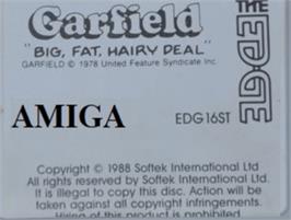 Top of cartridge artwork for Garfield: Big, Fat, Hairy Deal on the Commodore Amiga.