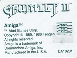 Top of cartridge artwork for Gauntlet 2 on the Commodore Amiga.
