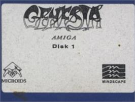 Top of cartridge artwork for Genesia on the Commodore Amiga.
