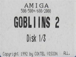 Top of cartridge artwork for Gobliins 2 - The Prince Buffoon on the Commodore Amiga.