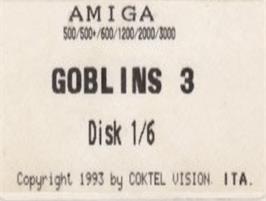 Top of cartridge artwork for Goblins 3 on the Commodore Amiga.