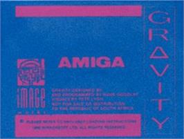 Top of cartridge artwork for Gravity on the Commodore Amiga.