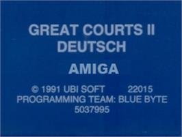 Top of cartridge artwork for Great Courts 2 on the Commodore Amiga.