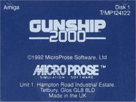 Top of cartridge artwork for Gunship 2000 on the Commodore Amiga.