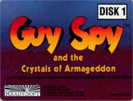 Top of cartridge artwork for Guy Spy and the Crystals of Armageddon on the Commodore Amiga.