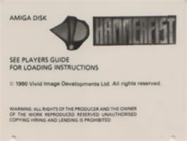 Top of cartridge artwork for Hammerfist on the Commodore Amiga.