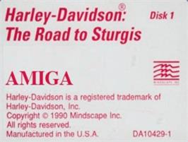 Top of cartridge artwork for Harley-Davidson: The Road to Sturgis on the Commodore Amiga.