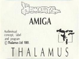 Top of cartridge artwork for Hawkeye on the Commodore Amiga.