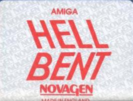 Top of cartridge artwork for Hell Bent on the Commodore Amiga.