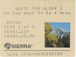 Top of cartridge artwork for Hero's Quest: So You Want To Be A Hero on the Commodore Amiga.