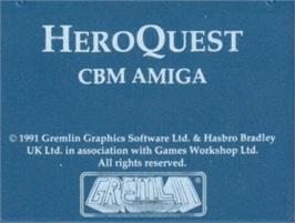 Top of cartridge artwork for HeroQuest on the Commodore Amiga.