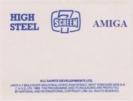 Top of cartridge artwork for High Steel on the Commodore Amiga.