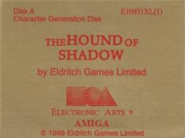 Top of cartridge artwork for Hound of Shadow on the Commodore Amiga.