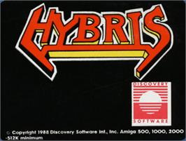 Top of cartridge artwork for Hybris on the Commodore Amiga.