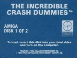 Top of cartridge artwork for Incredible Crash Dummies on the Commodore Amiga.