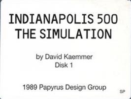 Top of cartridge artwork for Indianapolis 500: The Simulation on the Commodore Amiga.